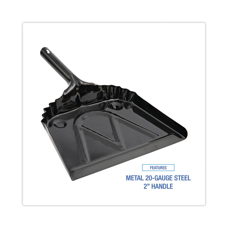 Boardwalk® Metal Dust Pan, 12 x 14, 2" Handle, 20-Gauge Steel, Black, 12/Carton (BWK04212)