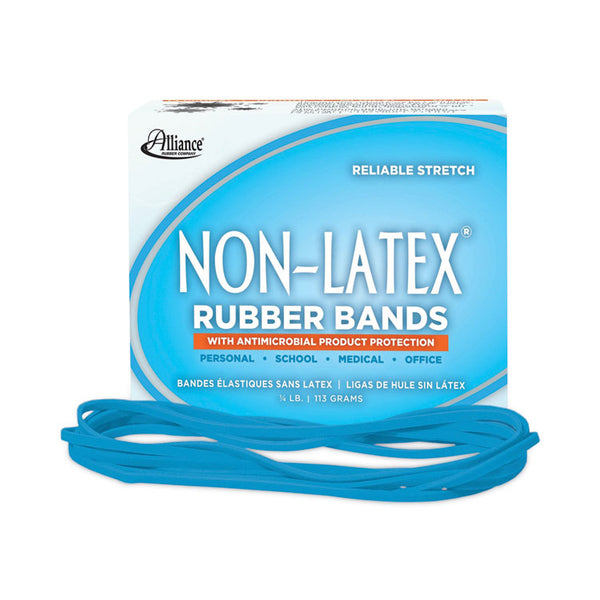 Alliance® Antimicrobial Non-Latex Rubber Bands, Size 117B, 0.06" Gauge, Cyan Blue, 4 oz Box, 62/Box (ALL42179) 1/4 lb Box