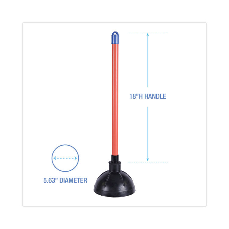 Boardwalk® Toilet Plunger, 18" Plastic Handle, 5.63" dia, Red/Black, 6/Carton (BWK09201)