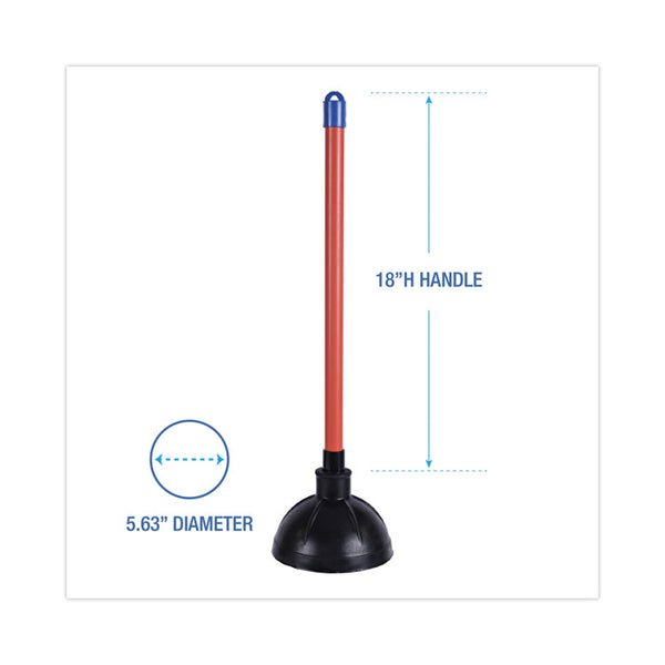 Boardwalk® Toilet Plunger, 18" Plastic Handle, 5.63" dia, Red/Black (BWK09201EA)