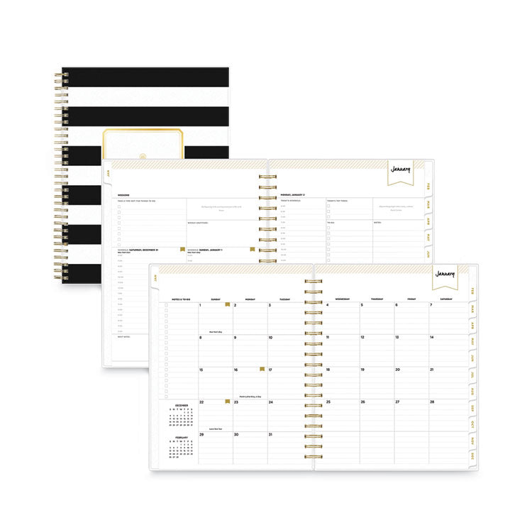 Day Designer Daily/Monthly Frosted Planner, Rugby Stripe Artwork, 10 x 8, Black/White Cover, 12-Month (July-June): 2024-2025 (BLS137885) Each