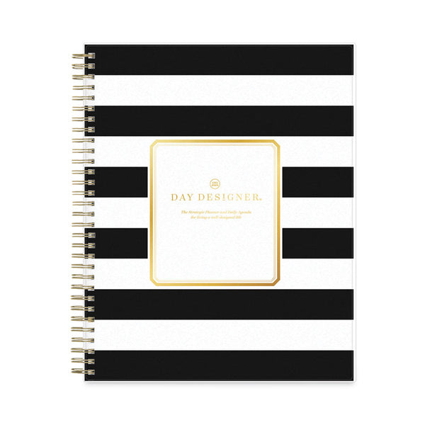 Day Designer Daily/Monthly Frosted Planner, Rugby Stripe Artwork, 10 x 8, Black/White Cover, 12-Month (July-June): 2024-2025 (BLS137885) Each