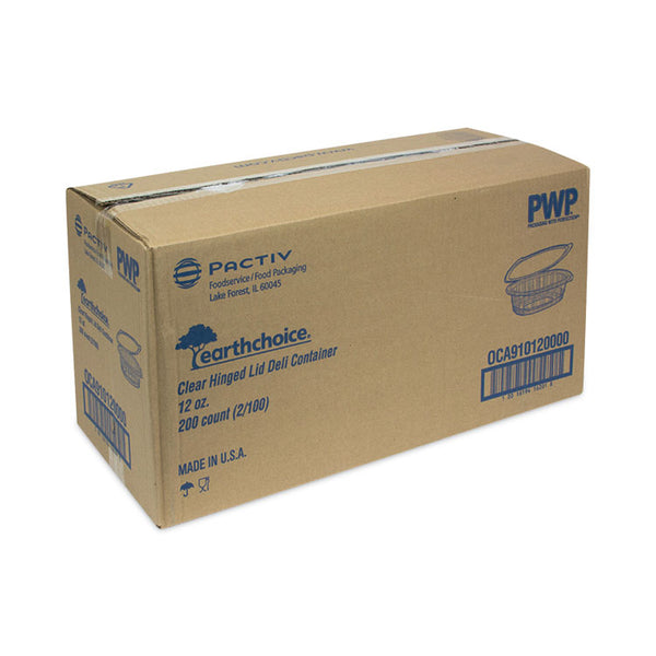 Pactiv Evergreen EarthChoice Recycled PET Hinged Container, 12 oz, 4.92 x 5.87 x 1.89, Clear, Plastic, 200/Carton (PCT0CA910120000) Case of 200