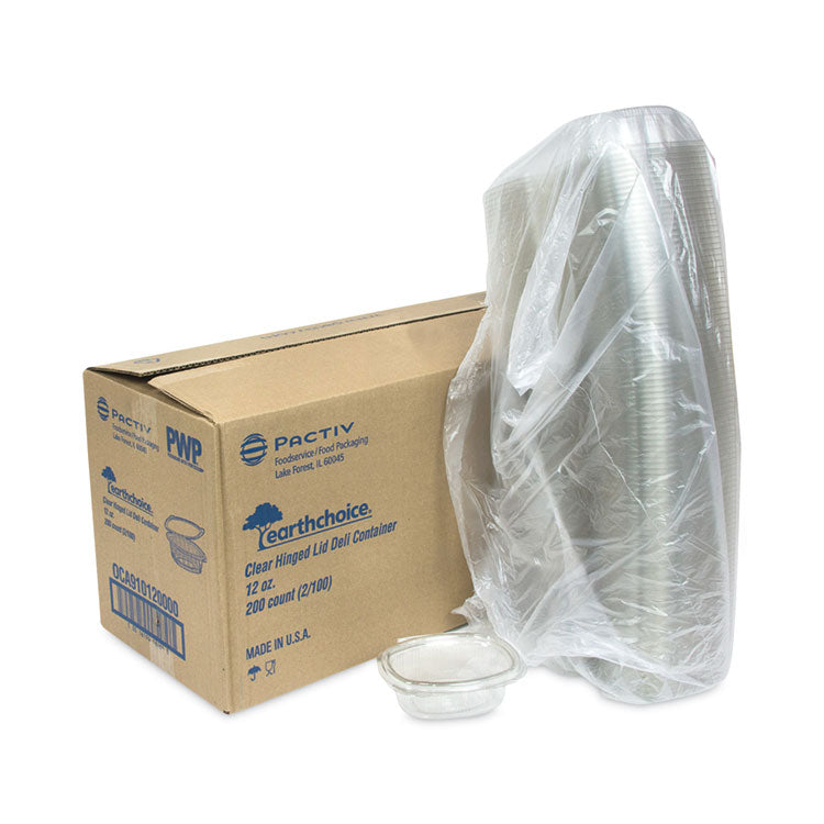 Pactiv Evergreen EarthChoice Recycled PET Hinged Container, 12 oz, 4.92 x 5.87 x 1.89, Clear, Plastic, 200/Carton (PCT0CA910120000) Case of 200