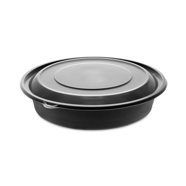 Pactiv Evergreen EarthChoice MealMaster Container with Lid, 48 oz, 10.13" Diameter x 2.13"h, 1-Compartment, Black/Clear, Plastic, 150/Carton (PCT0CN80948CSTC) Case of 150