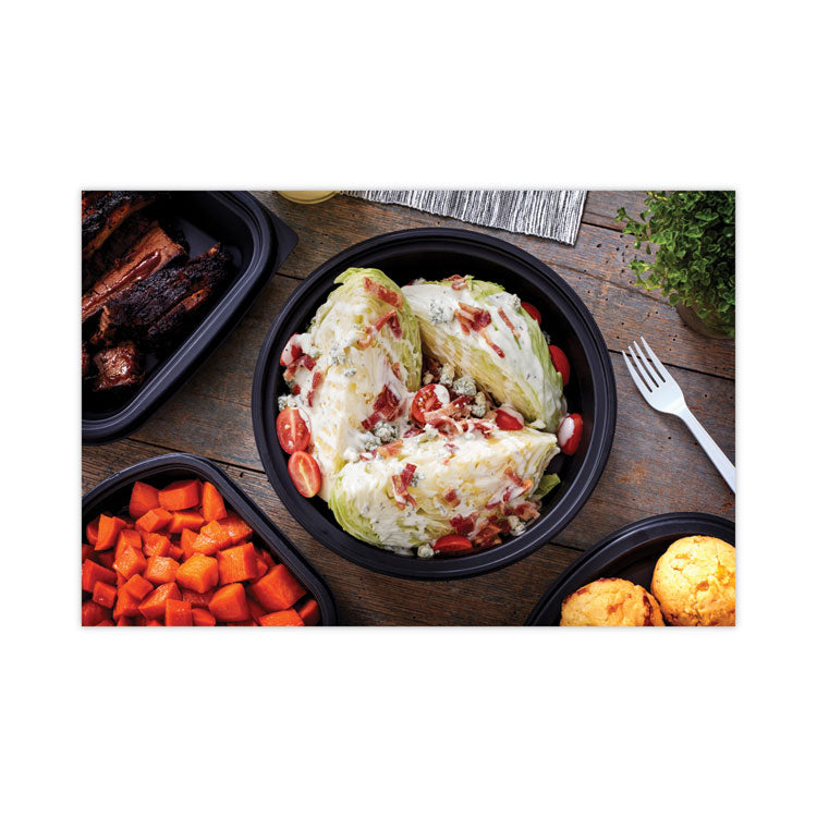 Pactiv Evergreen EarthChoice MealMaster Container with Lid, 48 oz, 10.13" Diameter x 2.13"h, 1-Compartment, Black/Clear, Plastic, 150/Carton (PCT0CN80948CSTC) Case of 150