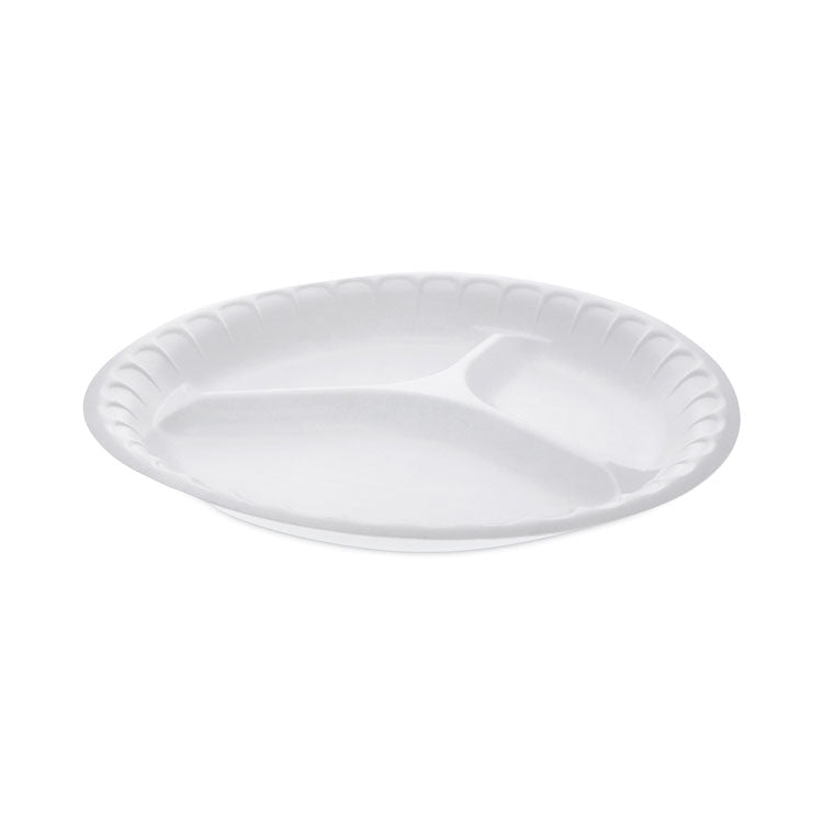 Pactiv Evergreen Placesetter Satin Non-Laminated Foam Dinnerware, 3-Compartment Plate, 10.25" dia, White, 540/Carton (PCT0TH10044000Y)