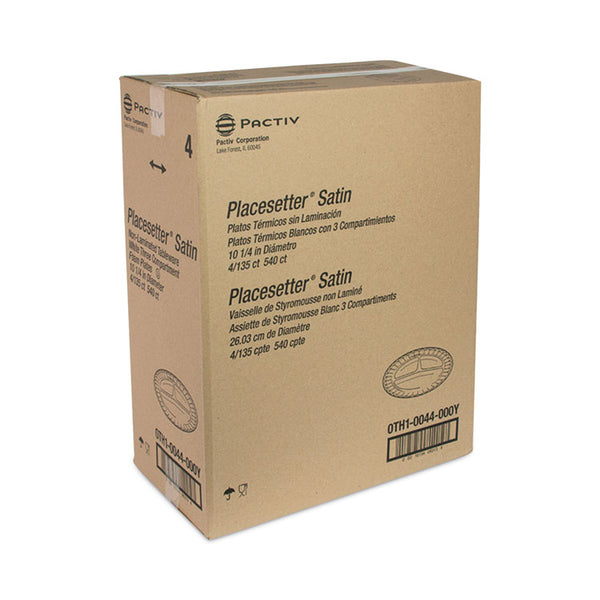 Pactiv Evergreen Placesetter Satin Non-Laminated Foam Dinnerware, 3-Compartment Plate, 10.25" dia, White, 540/Carton (PCT0TH10044000Y)