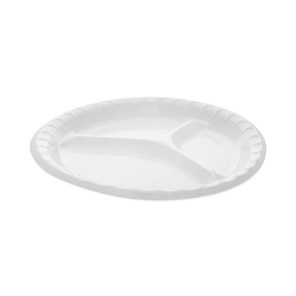 Pactiv Evergreen Placesetter Deluxe Laminated Foam Dinnerware, 3-Compartment Plate, 10.25" dia, White, 540/Carton (PCT0TK10044000Y)