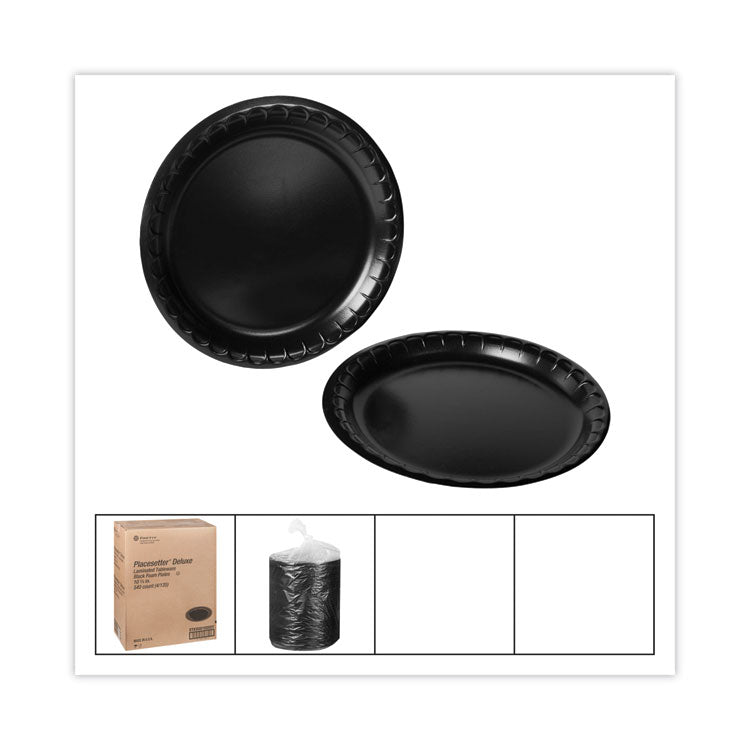 Pactiv Evergreen Placesetter Deluxe Laminated Foam Dinnerware, Plate, 10.25" dia, Black, 540/Carton (PCT0TKB0010000Y)