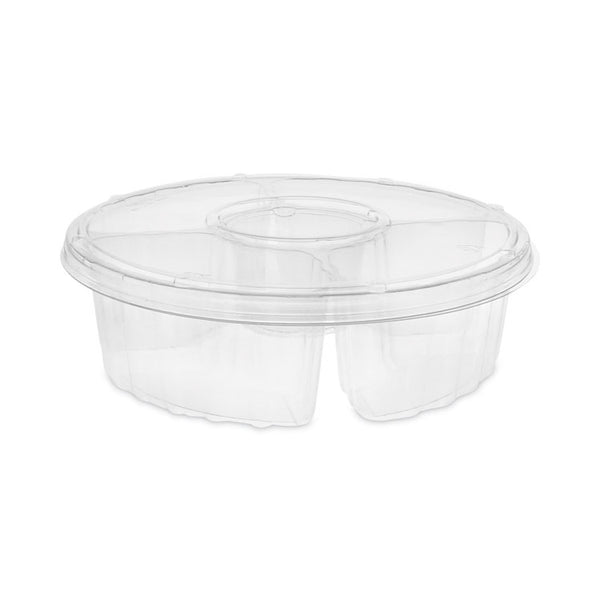 Pactiv Evergreen Dip Cup Platter, 4-Compartment, 64 oz, 10" Diameter, Clear, Plastic, 100/Carton (PCT1064DP4CLRL) Case of 100