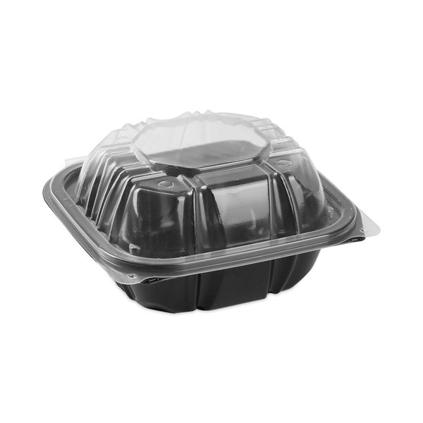 Pactiv Evergreen EarthChoice Vented Dual Color Microwavable Hinged Lid Container, 1-Compartment, 16oz, 6 x 6 x 3, Black/Clear, Plastic, 321/CT (PCTDC6610B000) Case of 321