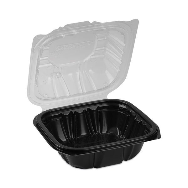 Pactiv Evergreen EarthChoice Vented Dual Color Microwavable Hinged Lid Container, 1-Compartment, 16oz, 6 x 6 x 3, Black/Clear, Plastic, 321/CT (PCTDC6610B000) Case of 321