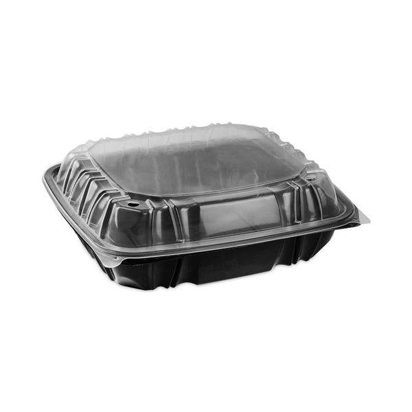 Pactiv Evergreen EarthChoice Vented Dual Color Microwavable Hinged Lid Container, 1-Compartment 66oz, 10.5x9.5x3, Black/Clear, Plastic, 132/CT (PCTDC109100B000) Case of 132