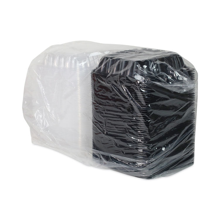 Pactiv Evergreen EarthChoice Vented Dual Color Microwavable Hinged Lid Container, 1-Compartment, 38oz, 8.5x8.5x3, Black/Clear, Plastic, 150/CT (PCTDC858100B000) Case of 150