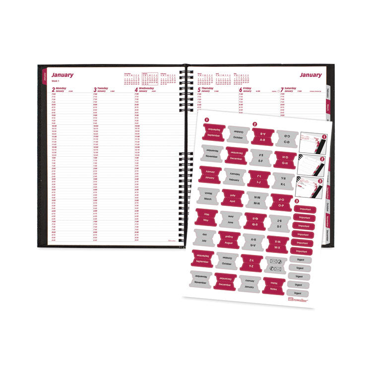 Brownline® CoilPro Weekly Appointment Book in Columnar Format, 11 x 8.5, Black Lizard-Look Cover, 12-Month (Jan to Dec): 2024 (REDCB950CBLK)