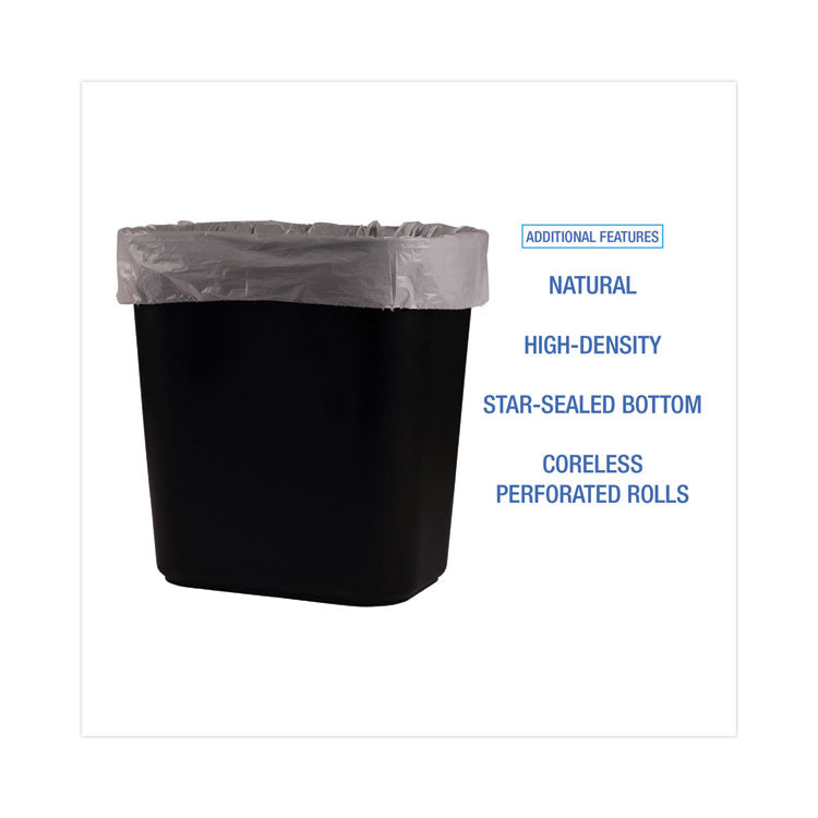 Boardwalk® High-Density Can Liners, 10 gal, 6 microns, 24" x 23", Natural, 50 Bags/Roll, 20 Rolls/Carton (BWK242306)