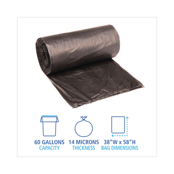 Boardwalk® High-Density Can Liners, 60 gal, 14 microns, 38" x 58", Black, 25 Bags/Roll, 8 Rolls/Carton (BWK385817BLK) 8 Rolls