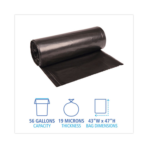 Boardwalk® High-Density Can Liners, 56 gal, 19 microns, 43" x 47", Black, 25 Bags/Roll, 6 Rolls/Carton (BWK434722BLK) 6 Rolls