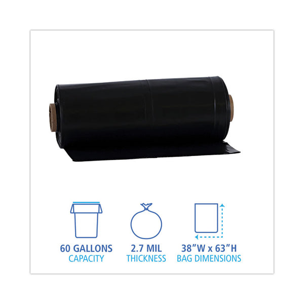 Boardwalk® Industrial Drum Liners Rolls, 60 gal, 2.7 mil, 38 x 63, Black, 1 Roll of 50 Bags (BWKD38634BN)