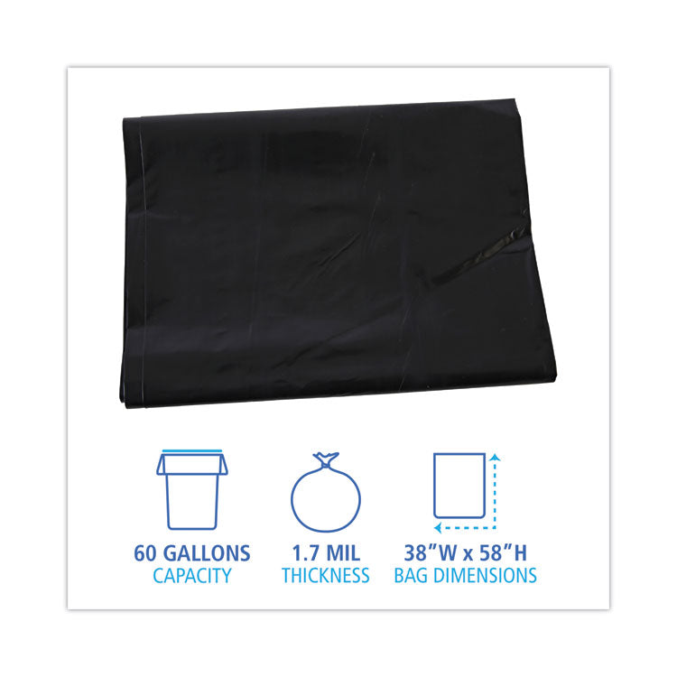 Boardwalk® Linear Low Density Industrial Can Liners, 60 gal, 1.7 mil, 38 x 58, Black, 100/Carton (BWKG3858HBL) Case of 100