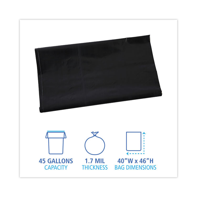 Boardwalk® Linear Low Density Industrial Can Liners, 45 gal, 1.7 mil, 40 x 46, Black, 100/Carton (BWKG4046HBL) Case of 100