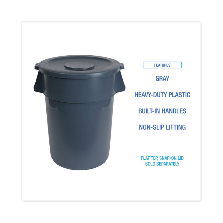 Boardwalk® Round Waste Receptacle, 32 gal, Linear-Low-Density Polyethylene, Gray (BWK32GLWRGRA)