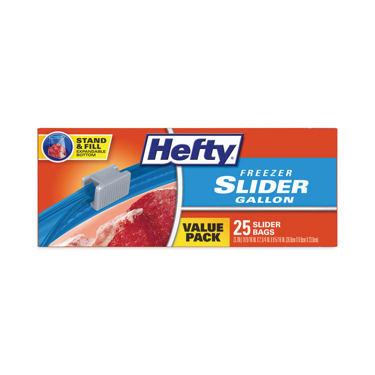 Hefty® Slider Bags, 1 gal, 2.5 mil, 10.56" x 11", Clear, 25 Bags/Box, 9 Boxes/Carton (RFPR82425CT)