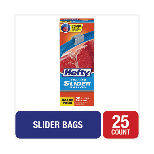 Hefty® Slider Bags, 1 gal, 2.5 mil, 10.56" x 11", Clear, 25 Bags/Box, 9 Boxes/Carton (RFPR82425CT)