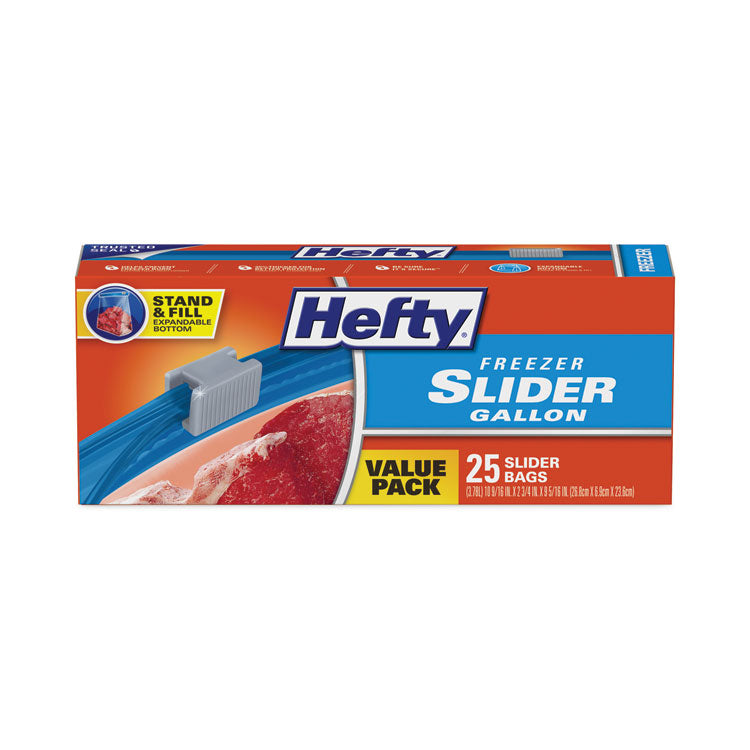 Hefty® Slider Bags, 1 gal, 2.5 mil, 10.56" x 11", Clear, 25 Bags/Box, 9 Boxes/Carton (RFPR82425CT)