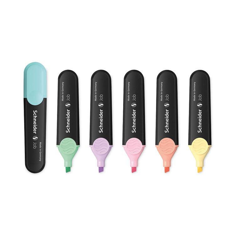 Schneider® Job Pastel Highlighters, Chisel Tip (1mm/5mm), Assorted Ink Colors, Black/Assorted Barrel Colors, 6/Pack (RED115097)