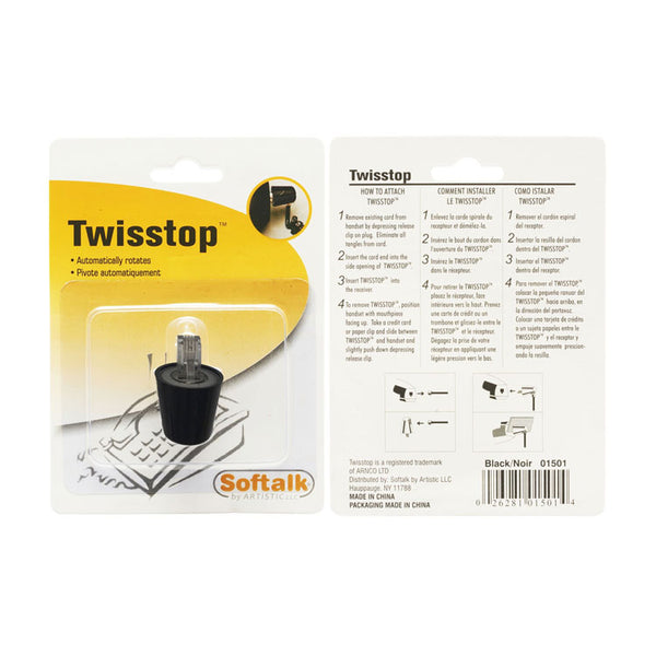 Softalk® Twisstop Rotating Phone Cord Detangler, Black (SOF1501)