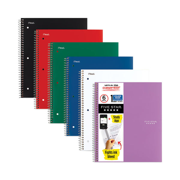 Five Star® Wirebound Notebook, 1-Subject, Medium/College Rule, Randomly Assorted Cover Color, (100) 11 x 8.5 Sheets, 6/Pack (MEA38052) Pack of 6