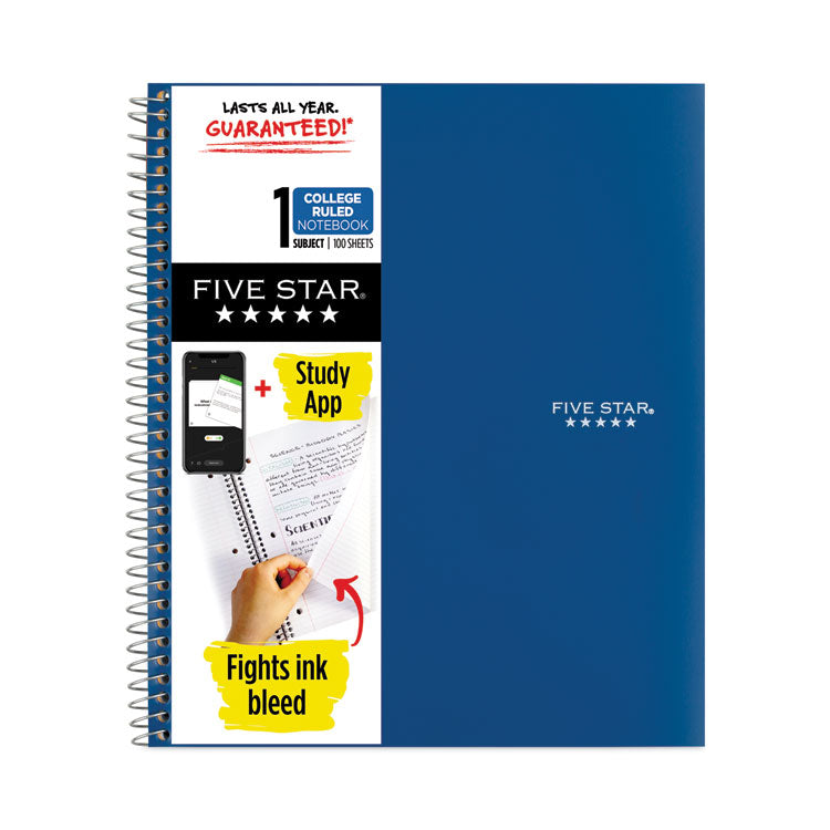 Five Star® Wirebound Notebook with Two Pockets, 1-Subject, Medium/College Rule, Randomly Assorted Cover Color, (100) 11 x 8.5 Sheets (MEA06206)