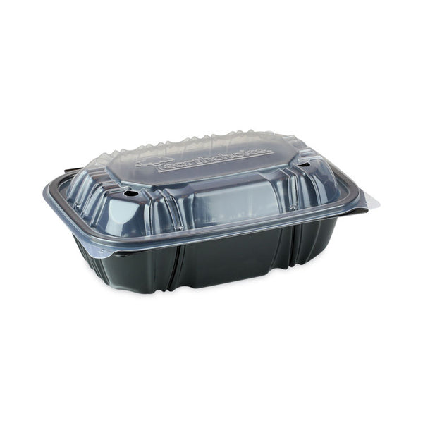 Pactiv Evergreen EarthChoice Vented Dual Color Microwavable Hinged Lid Container, 34oz, 9 x 6 x 3, 1-Compartment, Black/Clear, Plastic, 140/CT (PCTDC961000B000) Case of 140