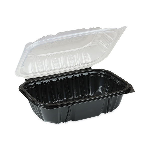 Pactiv Evergreen EarthChoice Vented Dual Color Microwavable Hinged Lid Container, 34oz, 9 x 6 x 3, 1-Compartment, Black/Clear, Plastic, 140/CT (PCTDC961000B000) Case of 140