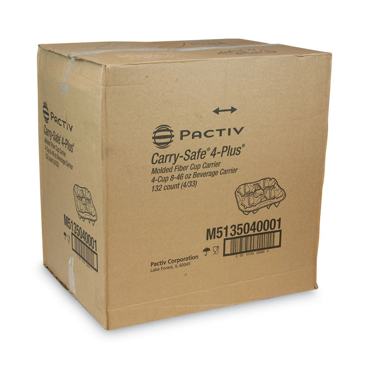 Pactiv Evergreen EarthChoice Carry-Safe Beverage Carrier, Four-Cup Carrier, 8 oz to 46 oz, Natural, 132/Carton (PCTM5135040001) Case Of 132