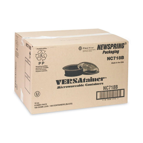 Pactiv Evergreen Newspring VERSAtainer Microwavable Containers, 16 oz, 6" Diameter, Black/Clear, Plastic, 150/Carton (PCTNC718B) Case of 150