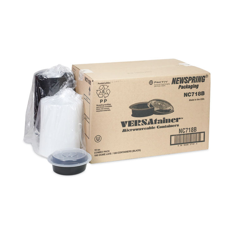 Pactiv Evergreen Newspring VERSAtainer Microwavable Containers, 16 oz, 6" Diameter, Black/Clear, Plastic, 150/Carton (PCTNC718B) Case of 150