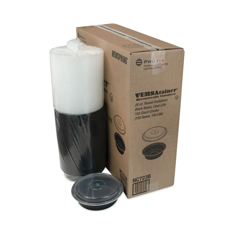 Pactiv Evergreen Newspring VERSAtainer Microwavable Containers, 24 oz, 7" Diameter, Black/Clear, Plastic, 150/Carton (PCTNC723B) Case of 150