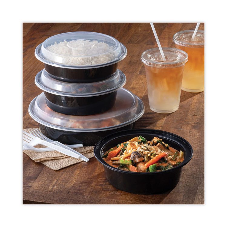 Pactiv Evergreen Newspring VERSAtainer Microwavable Containers, 24 oz, 7" Diameter, Black/Clear, Plastic, 150/Carton (PCTNC723B) Case of 150