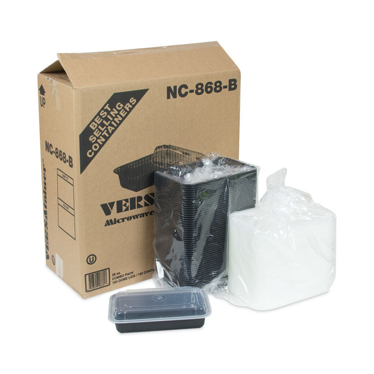 Pactiv Evergreen Newspring VERSAtainer Microwavable Containers, 28 oz, 7.25 x 5 x 1.5, Black Base/Clear Lid, Plastic, 150/Carton (PCTNC868B) Case of 150