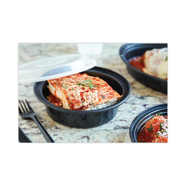 Pactiv Evergreen Newspring VERSAtainer Microwavable Containers, Vented Lid, 48 oz, 9" Diameter, Black/Clear, Plastic, 150/Carton (PCTNC948B) Case of 150