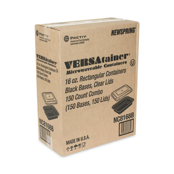 Pactiv Evergreen Newspring VERSAtainer Microwavable Containers, 16 oz, 5 x 7.25 x 1.5, Black/Clear, Plastic, 150/Carton (PCTNC8168B) Case of 150