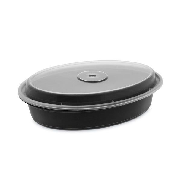 Pactiv Evergreen Newspring VERSAtainer Microwavable Containers, Oval, 32 oz, 9.1 x 6.7 x 1.9, Black/Clear, Plastic, 150/Carton (PCTOC32B) Case of 150