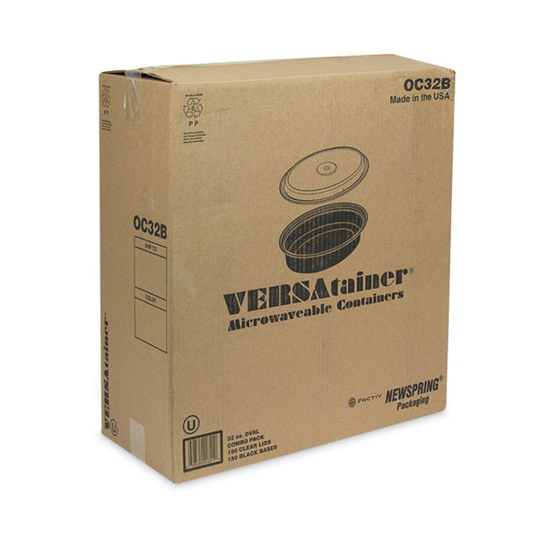Pactiv Evergreen Newspring VERSAtainer Microwavable Containers, Oval, 32 oz, 9.1 x 6.7 x 1.9, Black/Clear, Plastic, 150/Carton (PCTOC32B) Case of 150