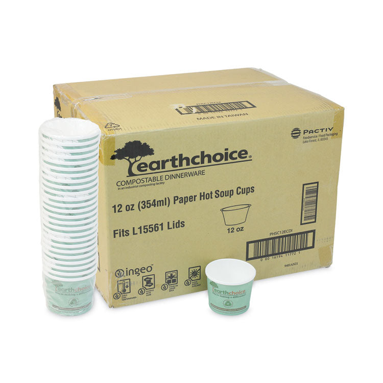 Pactiv Evergreen EarthChoice Compostable Soup Cup, Medium, 12 oz, 3.63" Diameter x 3.63"h, Teal, Paper, 500/Carton (PCTPHSC12ECDI) Case of 500