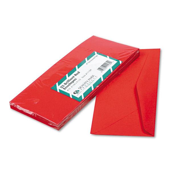 Quality Park™ Colored Envelope, #10, Commercial Flap, Gummed Closure, 4.13 x 9.5, Red, 25/Pack (QUA11134) Pack of 25