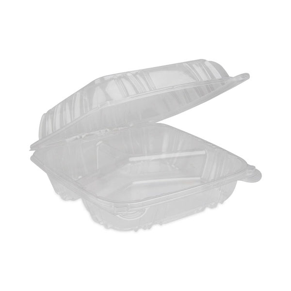 Pactiv Evergreen SENSATION SmartLock Hinged Lid Container, 3-Compartment, 8.24 x 8.34 x 3.05, Clear, Plastic, 200/Carton (PCTYCI821230000) Case of 200