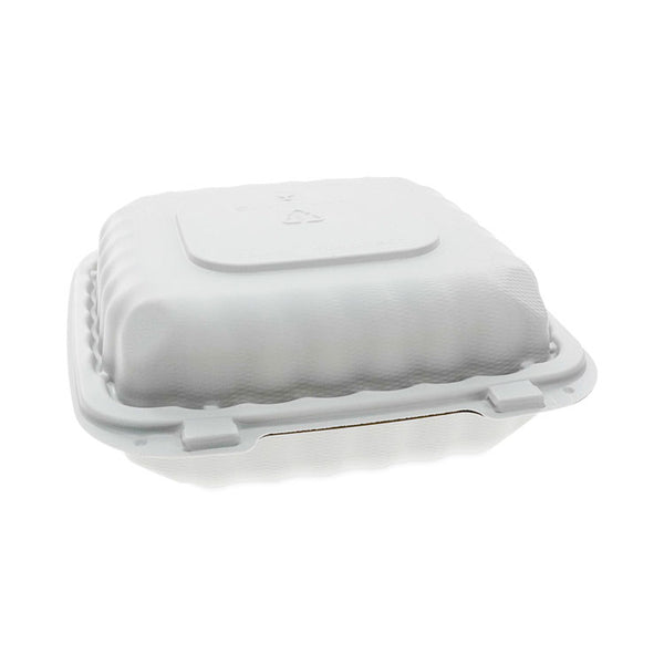 Pactiv Evergreen EarthChoice SmartLock Microwavable MFPP Hinged Lid Container, 8.31 x 8.35 x 3.1, White, Plastic, 200/Carton (PCTYCN808010000) Case of 200